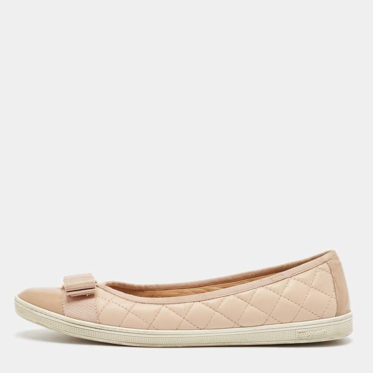 Pre Owned Salvatore Ferragamo Beige Leather and Patent Varina Ballet Flats Size 38.5