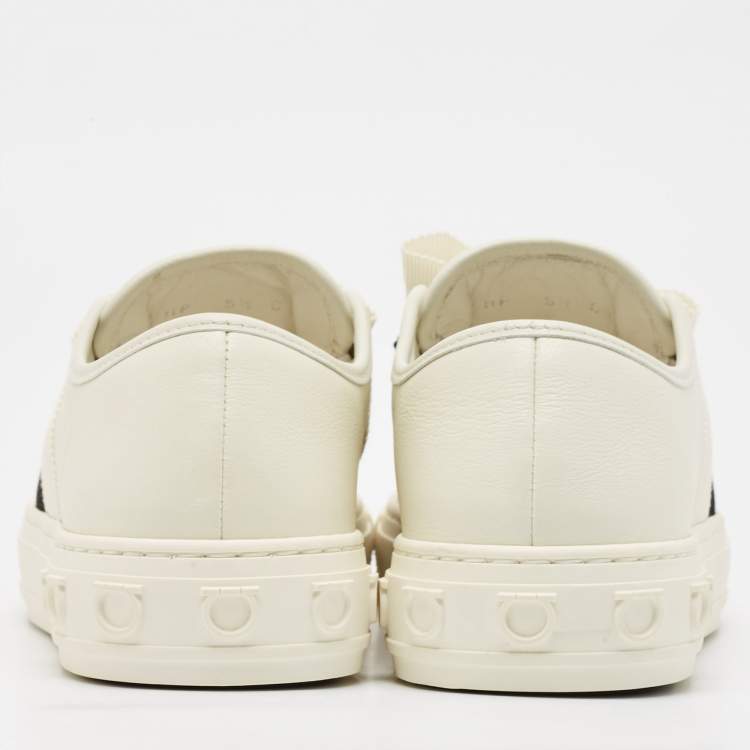 Pre Owned Salvatore Ferragamo Off White/Black Leather Vara Bow Sneakers Size 36