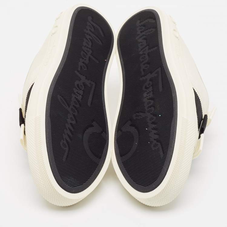Pre Owned Salvatore Ferragamo Off White/Black Leather Vara Bow Sneakers Size 36