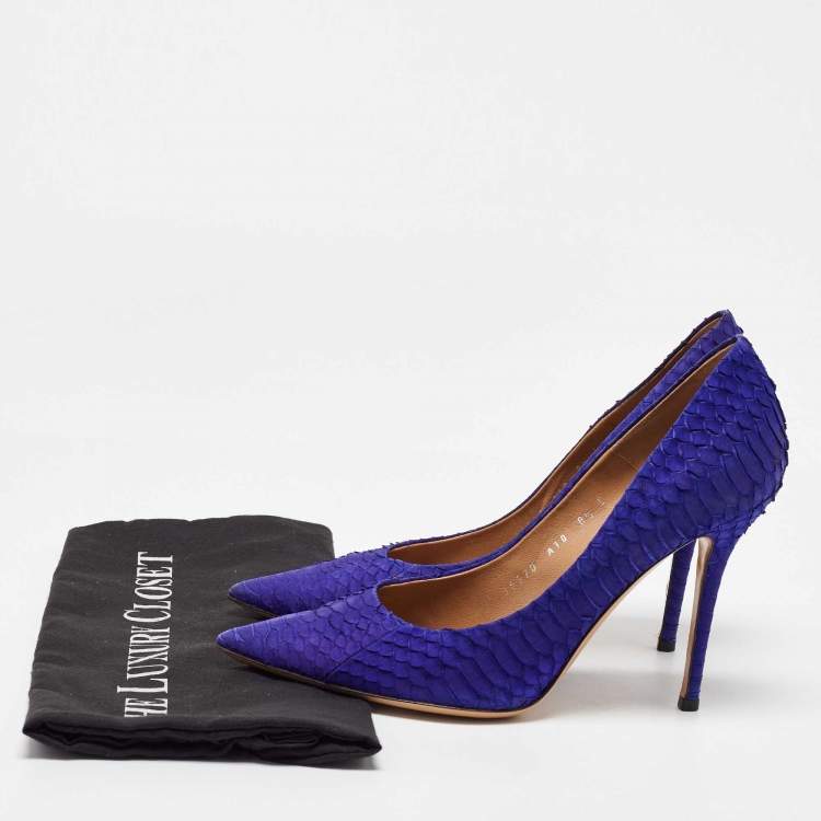 Pre Owned Salvatore Ferragamo Indigo Purple Python Pointed Toe Pumps Size 39