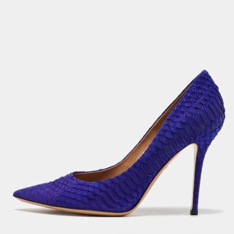 Pre Owned Salvatore Ferragamo Indigo Purple Python Pointed Toe Pumps Size 39