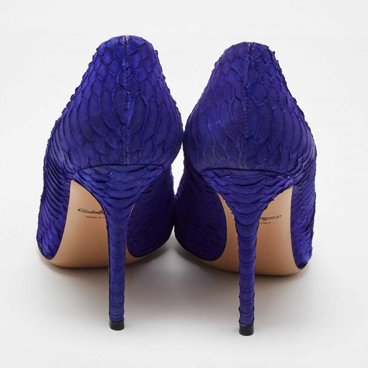 Pre Owned Salvatore Ferragamo Indigo Purple Python Pointed Toe Pumps Size 39