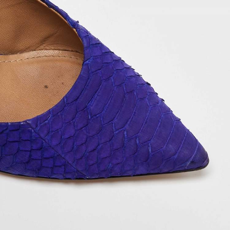 Pre Owned Salvatore Ferragamo Indigo Purple Python Pointed Toe Pumps Size 39