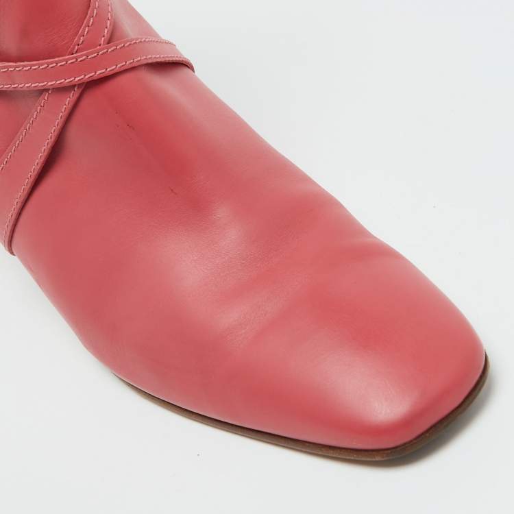 Pre Owned Salvatore Ferragamo Coral Pink Leather Gancini Ankle Length Boots Size 39