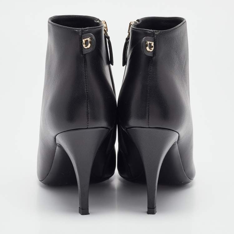Pre Owned Salvatore Ferragamo Black Leather Joan Booties Size 38.5