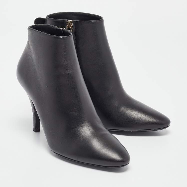 Pre Owned Salvatore Ferragamo Black Leather Joan Booties Size 38.5