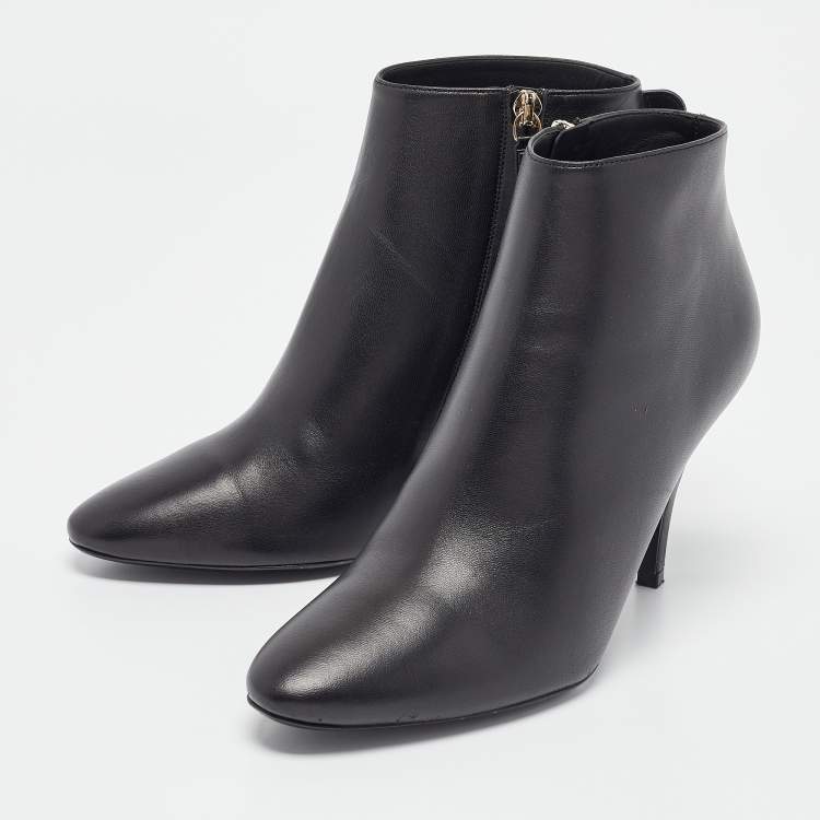 Pre Owned Salvatore Ferragamo Black Leather Joan Booties Size 38.5