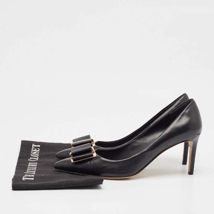 Pre Owned Salvatore Ferragamo Black Leather Bow Zeri Pumps Size 40