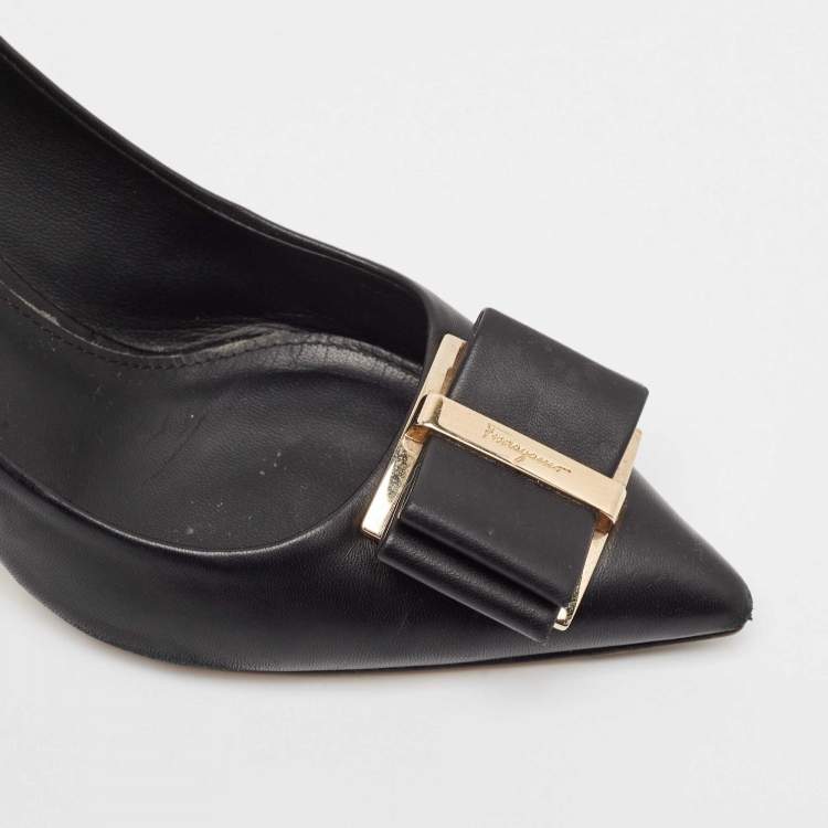 Pre Owned Salvatore Ferragamo Black Leather Bow Zeri Pumps Size 40