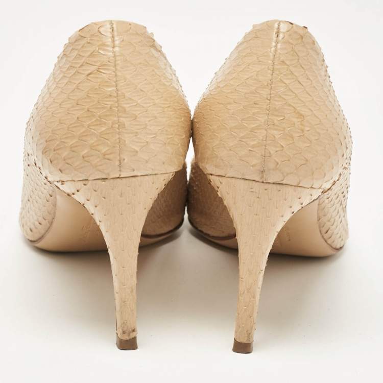 Pre Owned Salvatore Ferragamo Beige Python Bow Zeri Pumps Size 40