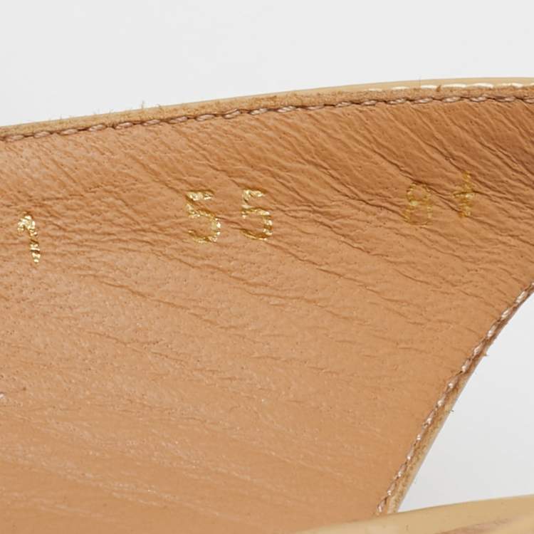 Pre Owned Salvatore Ferragamo Beige Patent Leather Bow Slingback Pumps Size 39