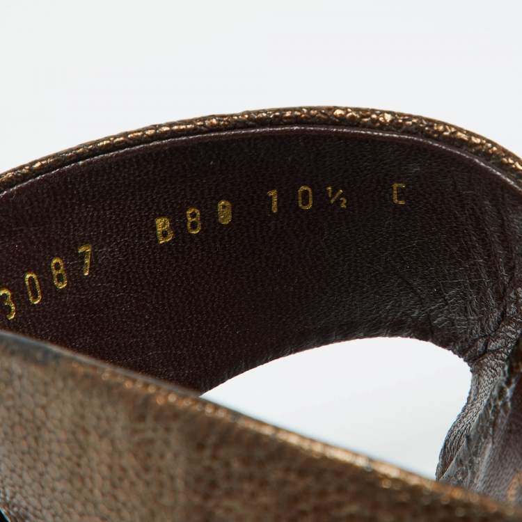 Pre Owned Salvatore Ferragamo Metallic Brown Leather Slide Wedge Sandals Size 41