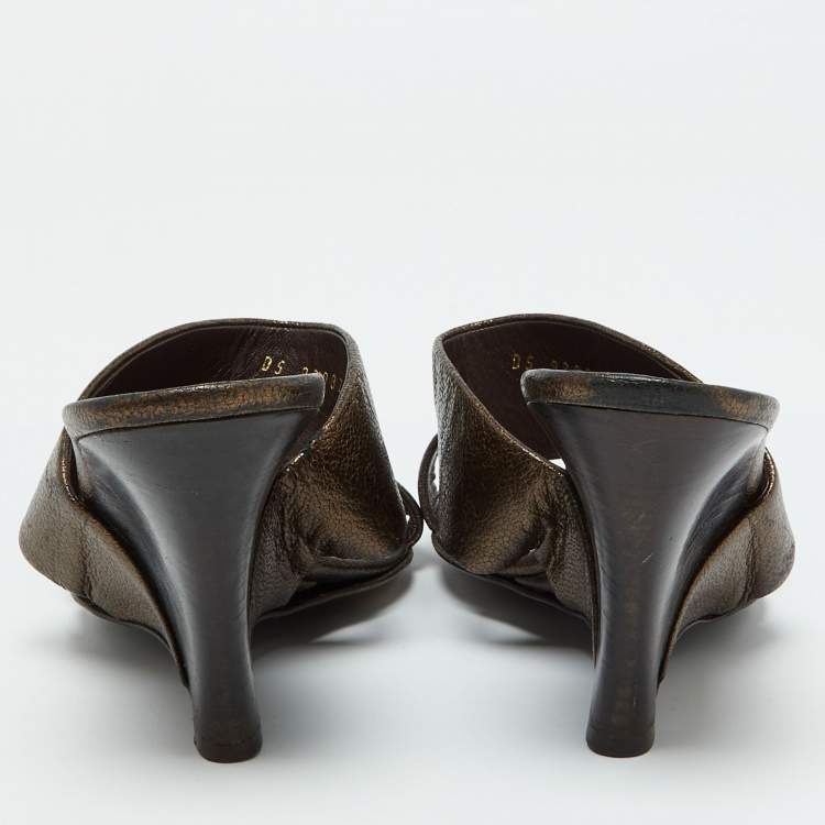 Pre Owned Salvatore Ferragamo Metallic Brown Leather Slide Wedge Sandals Size 41