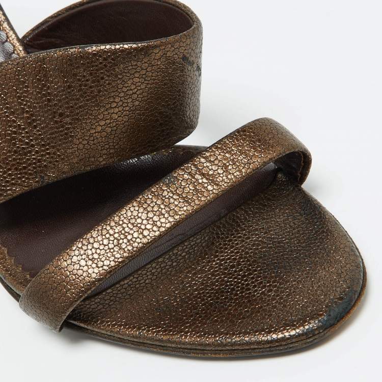 Pre Owned Salvatore Ferragamo Metallic Brown Leather Slide Wedge Sandals Size 41