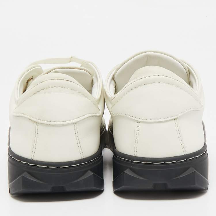 Pre Owned Salvatore Ferragamo White/Black Leather Gancini Logo Print Sneakers Size 35.5