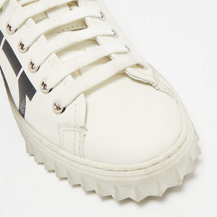 Pre Owned Salvatore Ferragamo White/Black Leather Gancini Logo Print Sneakers Size 35.5