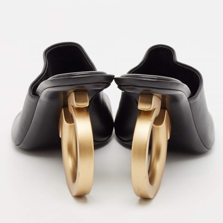 Pre Owned Salvatore Ferragamo Black Leather Astro Gancini Heel Slide Sandals Size 40