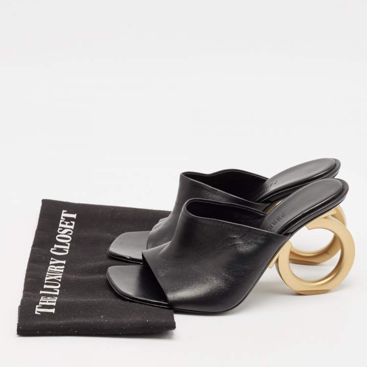 Pre Owned Salvatore Ferragamo Black Leather Astro Gancini Heel Slide Sandals Size 40