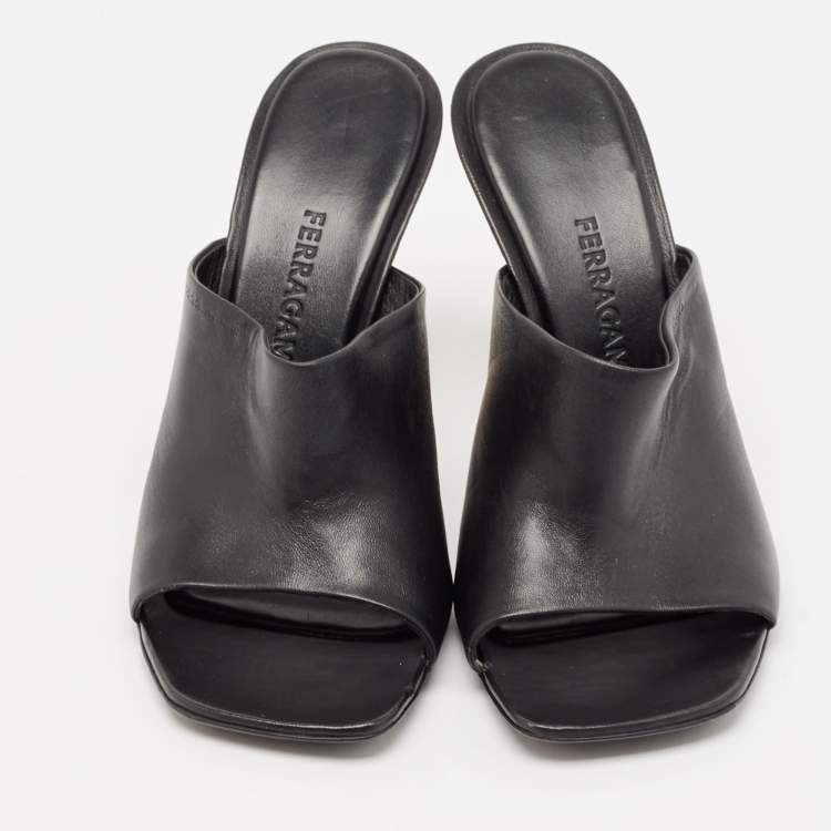 Pre Owned Salvatore Ferragamo Black Leather Astro Gancini Heel Slide Sandals Size 40