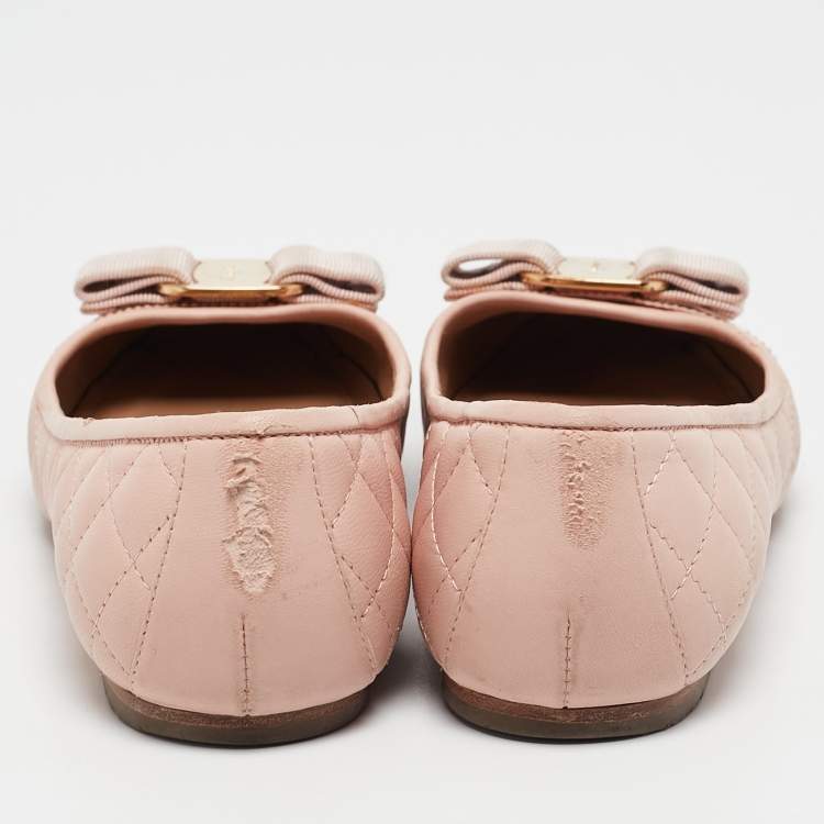 Pre Owned Salvatore Ferragamo Pink Quilted Leather Varina Ballet Flats Size 37