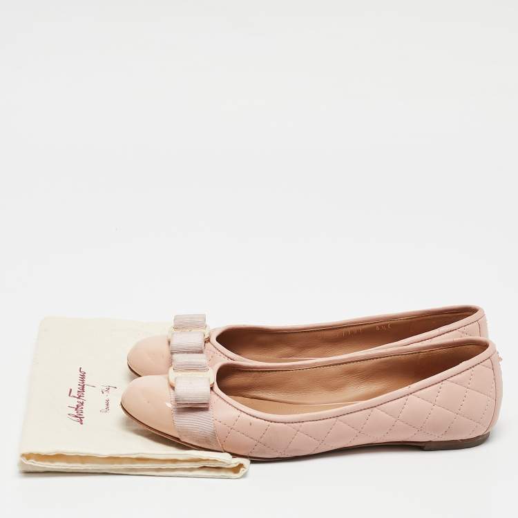 Pre Owned Salvatore Ferragamo Pink Quilted Leather Varina Ballet Flats Size 37