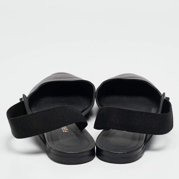 Pre Owned Salvatore Ferragamo Black Leather Slingback Flats Size 40.5