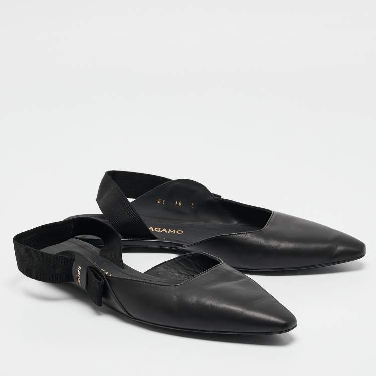 Pre Owned Salvatore Ferragamo Black Leather Slingback Flats Size 40.5
