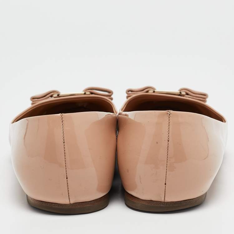 Pre Owned Salvatore Ferragamo Beige Patent Leather Varina Ballet Flats Size 39
