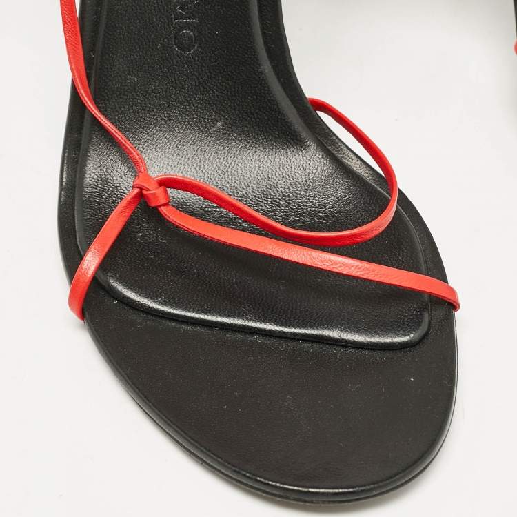Pre Owned Salvatore Ferragamo Red/Black Leather Strappy Ankle Tie Sandals Size 38.5