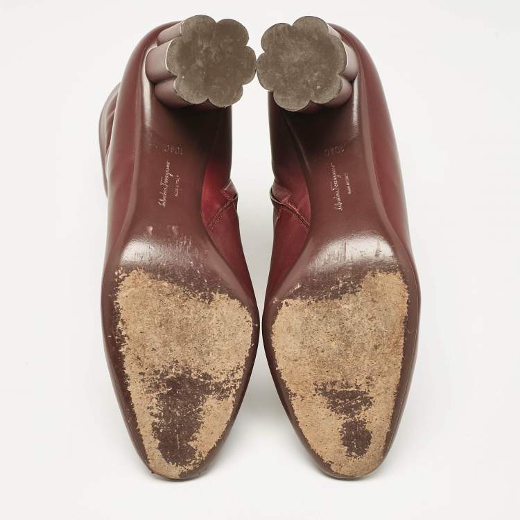 Pre Owned Salvatore Ferragamo Burgundy Leather Ankle Length Boots Size 41