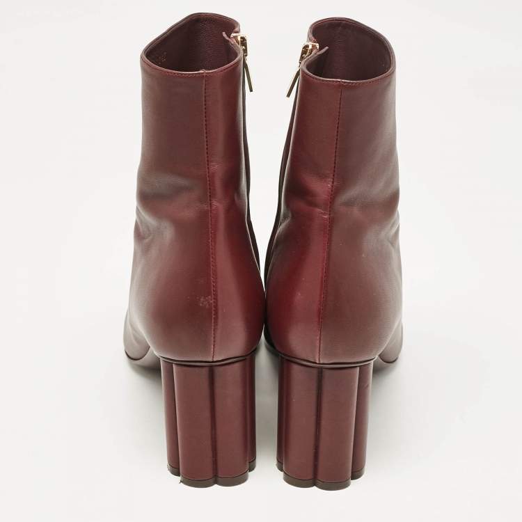 Pre Owned Salvatore Ferragamo Burgundy Leather Ankle Length Boots Size 41