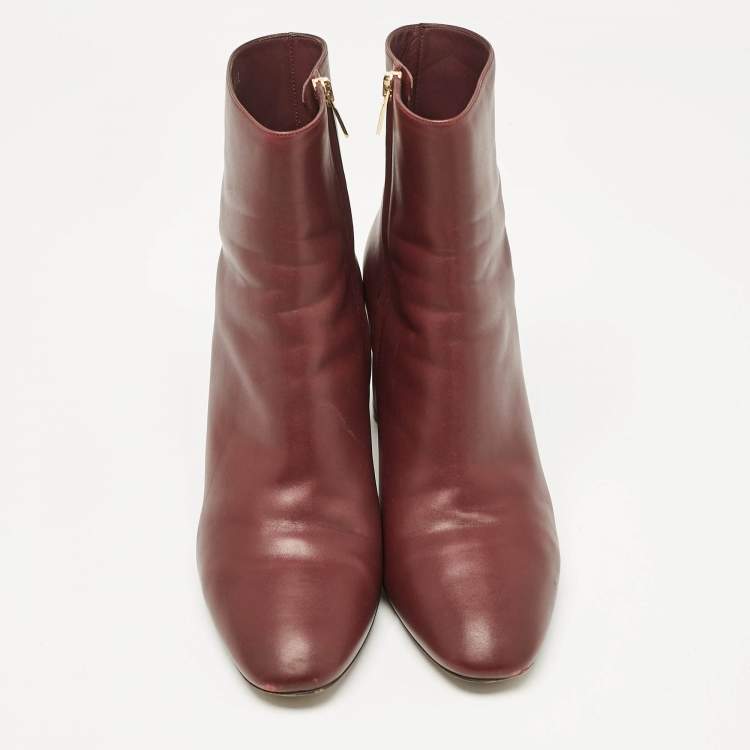 Pre Owned Salvatore Ferragamo Burgundy Leather Ankle Length Boots Size 41