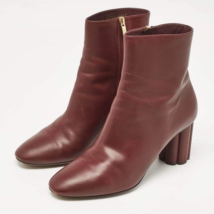 Pre Owned Salvatore Ferragamo Burgundy Leather Ankle Length Boots Size 41