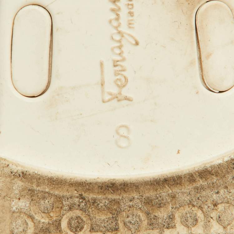 Pre Owned Salvatore Ferragamo White Jelly Bow Accents Flat Sandals Size 38.5