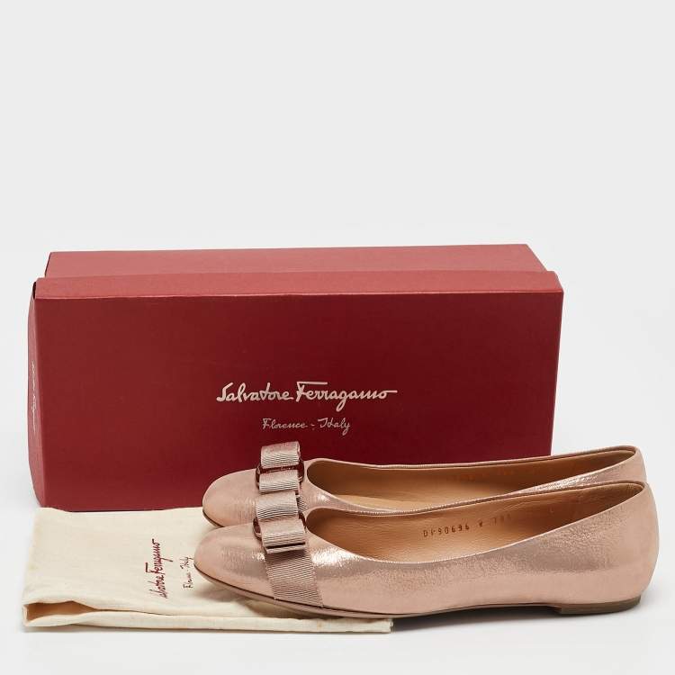 Pre Owned Salvatore Ferragamo Gold Nubuck Leather Varina Ballet Flats Size 38.5