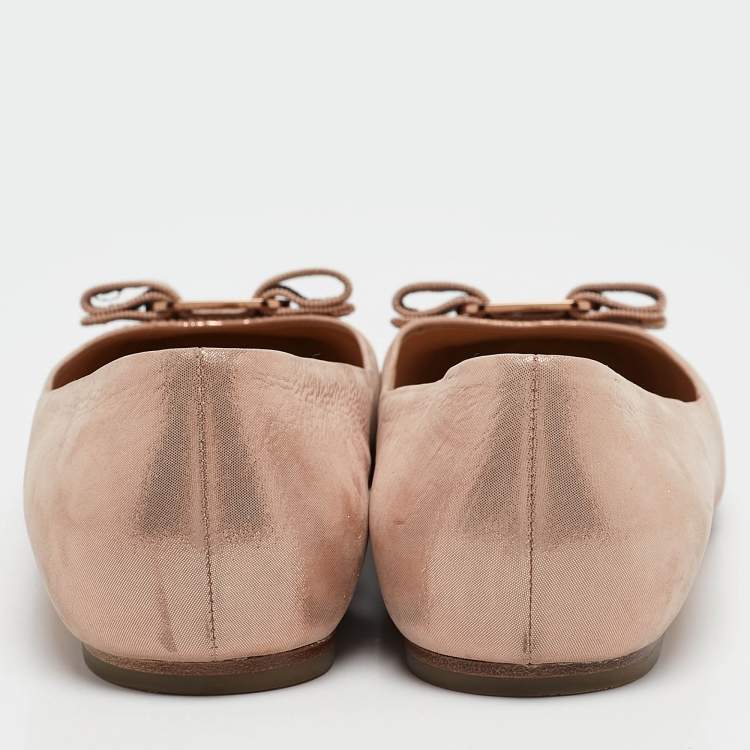 Pre Owned Salvatore Ferragamo Gold Nubuck Leather Varina Ballet Flats Size 38.5