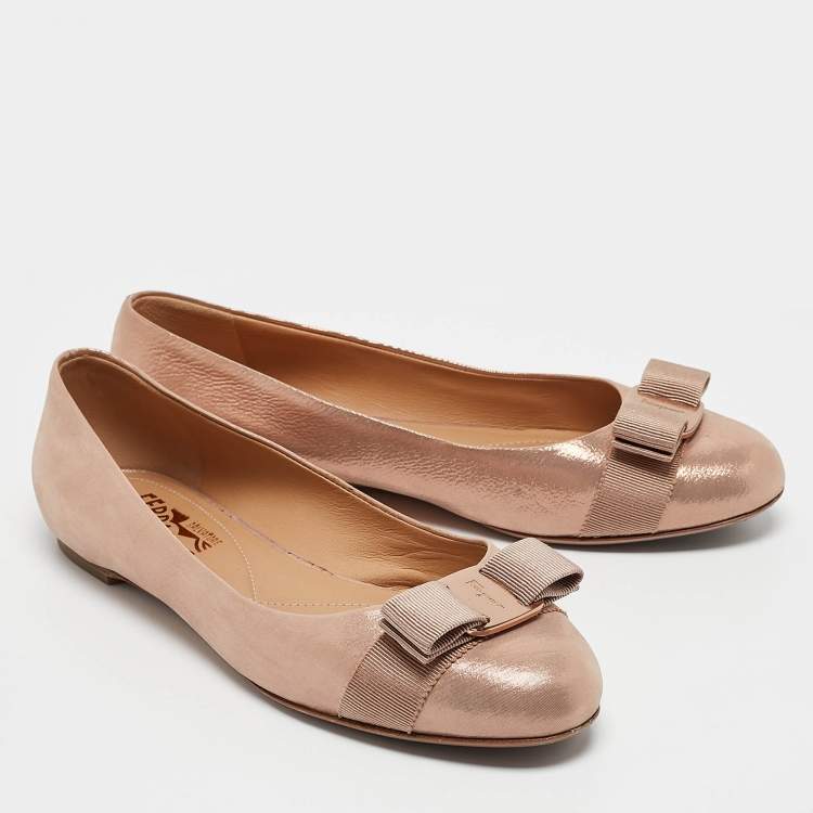 Pre Owned Salvatore Ferragamo Gold Nubuck Leather Varina Ballet Flats Size 38.5