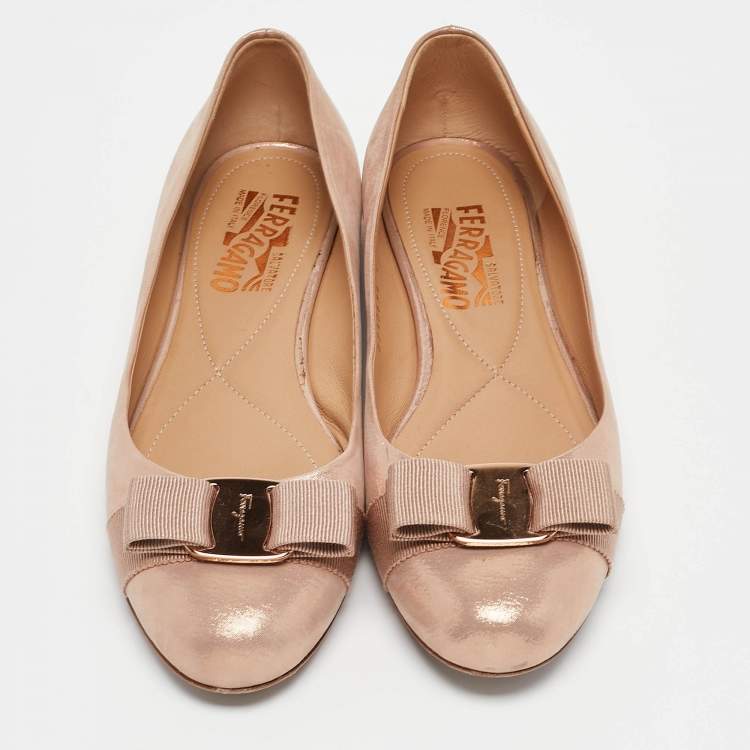 Pre Owned Salvatore Ferragamo Gold Nubuck Leather Varina Ballet Flats Size 38.5