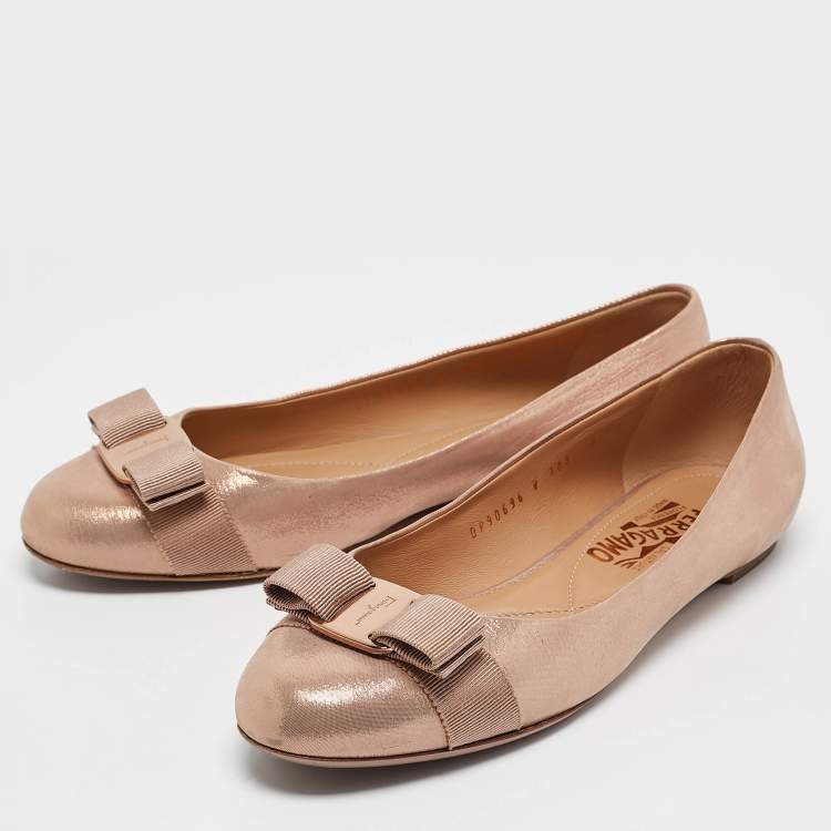 Pre Owned Salvatore Ferragamo Gold Nubuck Leather Varina Ballet Flats Size 38.5