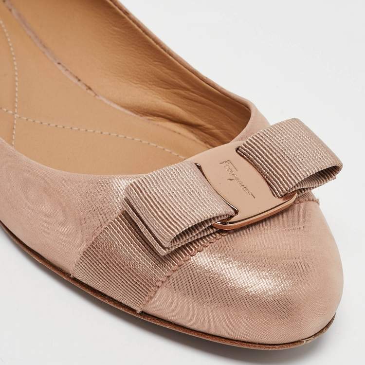 Pre Owned Salvatore Ferragamo Gold Nubuck Leather Varina Ballet Flats Size 38.5