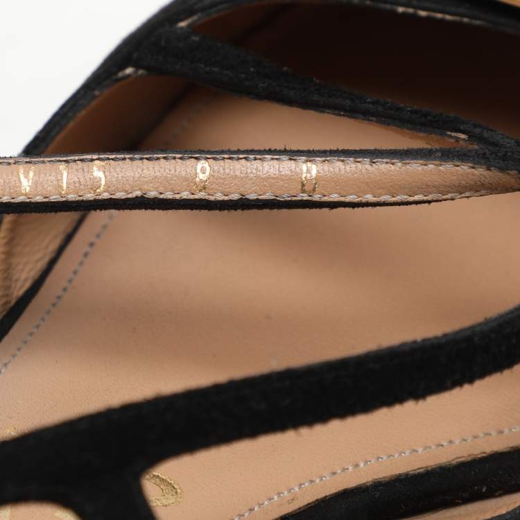 Pre Owned Salvatore Ferragamo Black Suede Vara Bow Ankle Strap Flat Sandals Size 38.5