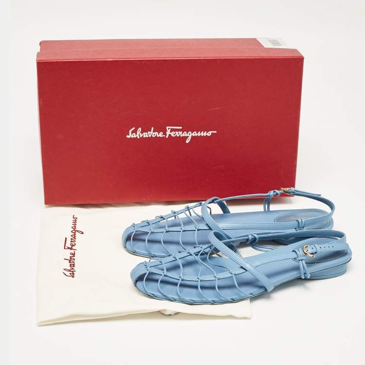 Pre Owned Salvatore Ferragamo Blue Leather Shay Flat Sandals Size 39