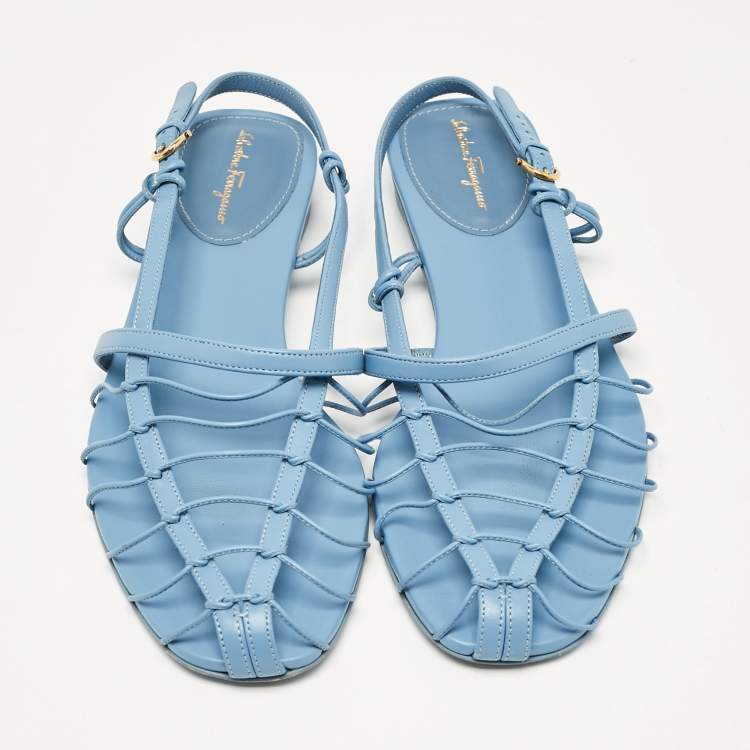 Pre Owned Salvatore Ferragamo Blue Leather Shay Flat Sandals Size 39