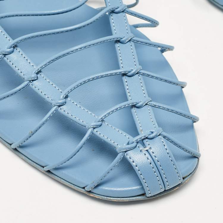 Pre Owned Salvatore Ferragamo Blue Leather Shay Flat Sandals Size 39