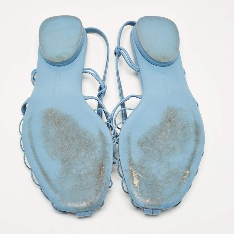 Pre Owned Salvatore Ferragamo Blue Leather Shay Flat Sandals Size 39
