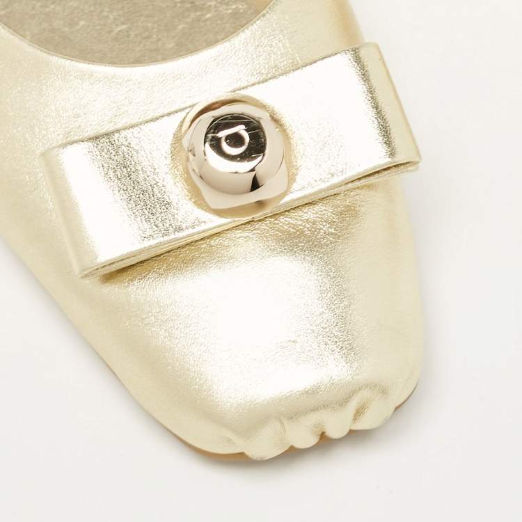 Pre Owned Salvatore Ferragamo Gold Leather Ballet Flats Size 40.5