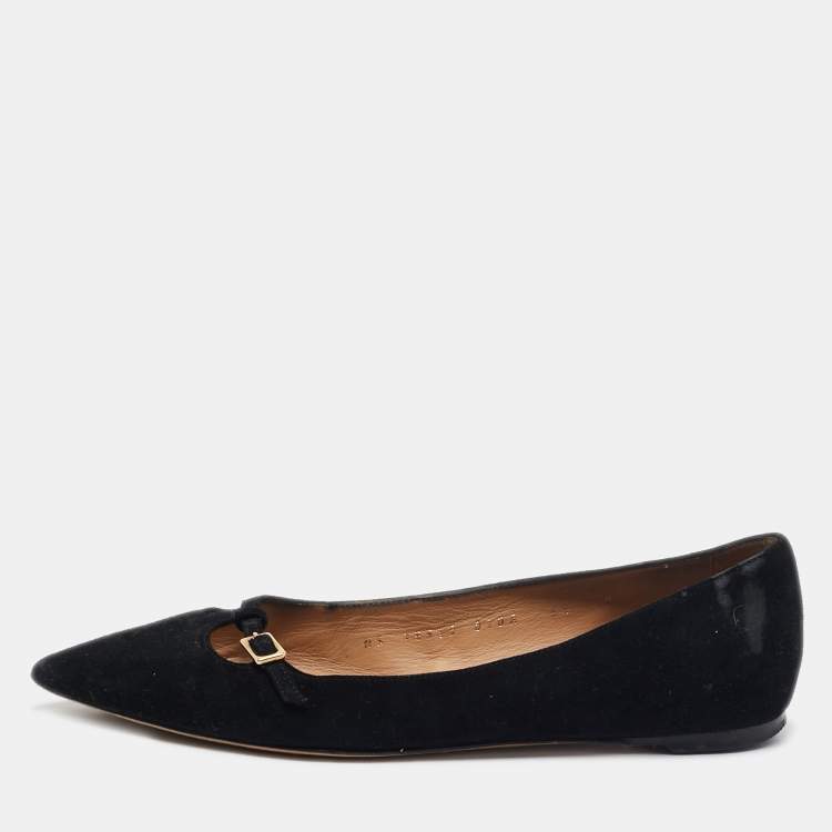 Pre Owned Salvatore Ferragamo Black Suede Ballet Flats Size 37