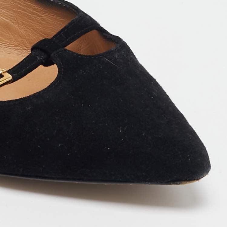 Pre Owned Salvatore Ferragamo Black Suede Ballet Flats Size 37