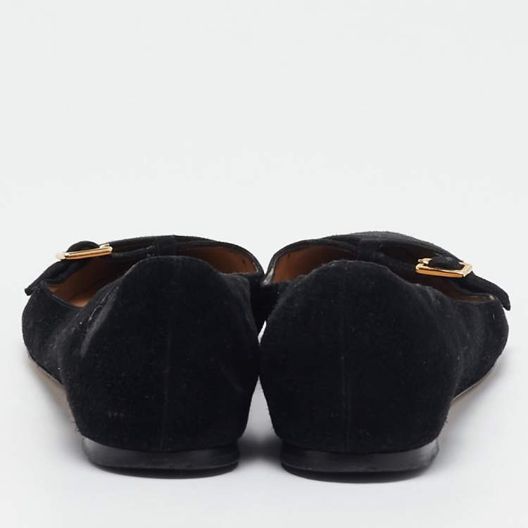 Pre Owned Salvatore Ferragamo Black Suede Ballet Flats Size 37