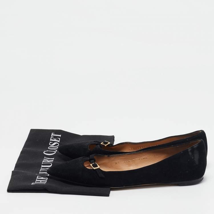 Pre Owned Salvatore Ferragamo Black Suede Ballet Flats Size 37